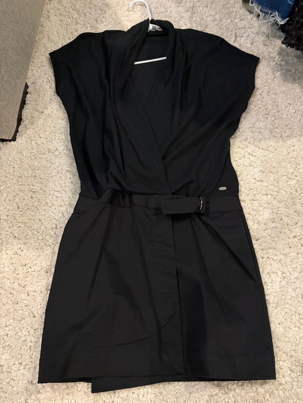 Lacoste Black Short-Sleeve Wrap Mini Dress with Belt Detail
